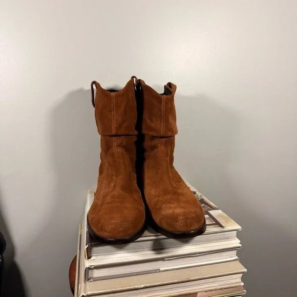 LL Bean Slouch Tan Cognac Nubuck Suede Size 10 Women’s Ankle Boots - Picture 2 of 10